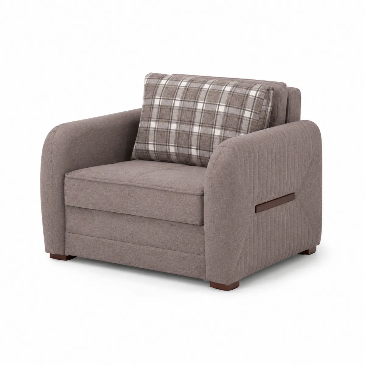 Poltrona Letto Trasformabile in Tessuto Poliestere Grigio Marrone con Cuscino a Quadri-xeltrivol