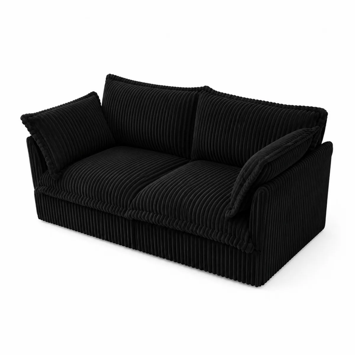 Divano in Velluto a Coste Nero, 200 cm-xeltrivol