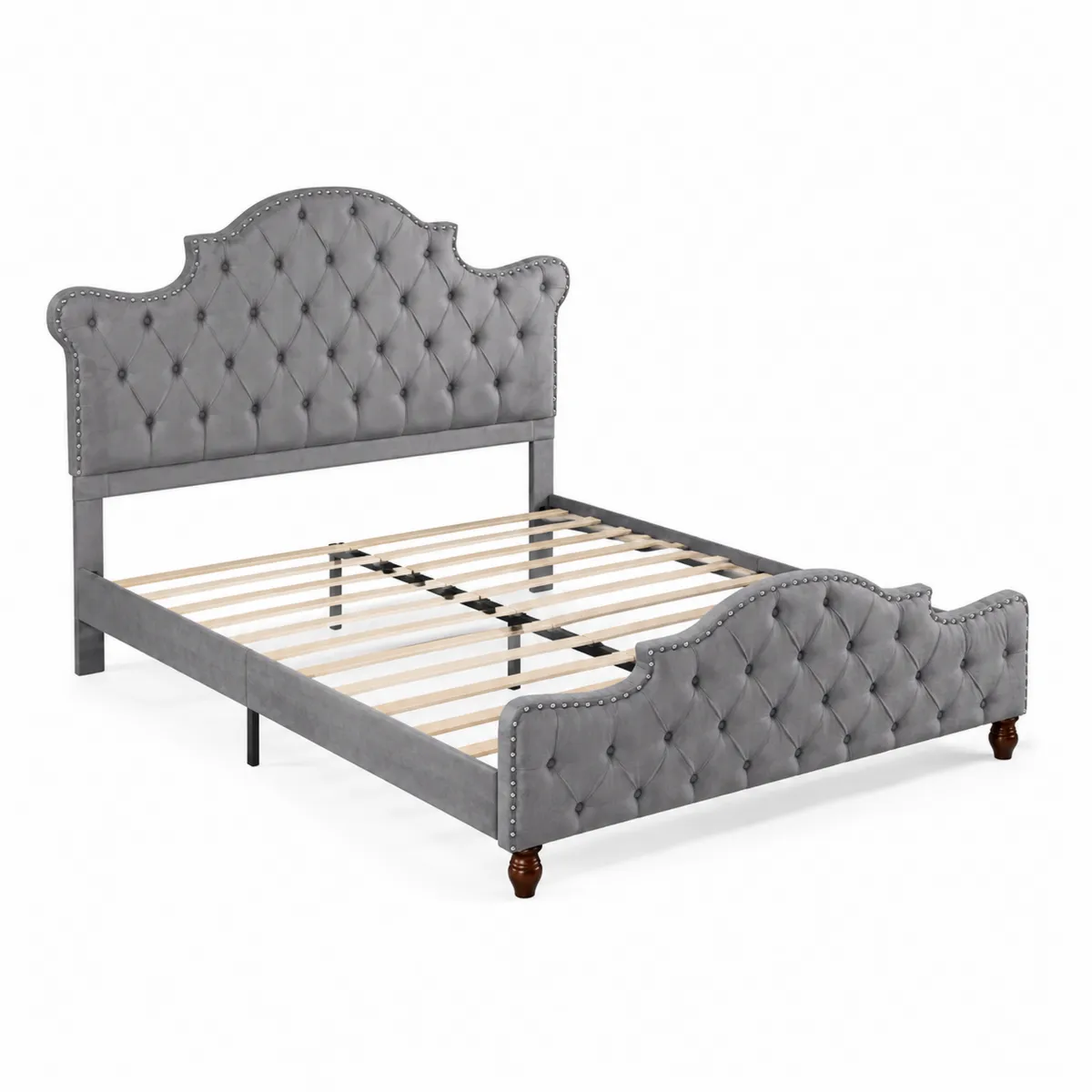 Letto matrimoniale in velluto con testiera e pediera trapuntate 200x160 cm-xeltrivol