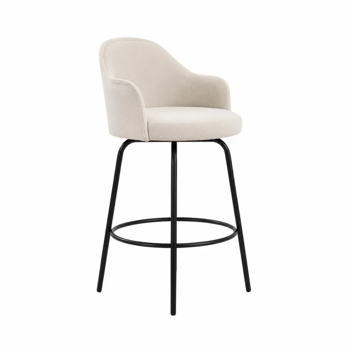 Sgabello da Bar in Velluto Crema con Gambe in Metallo Nero-xeltrivol