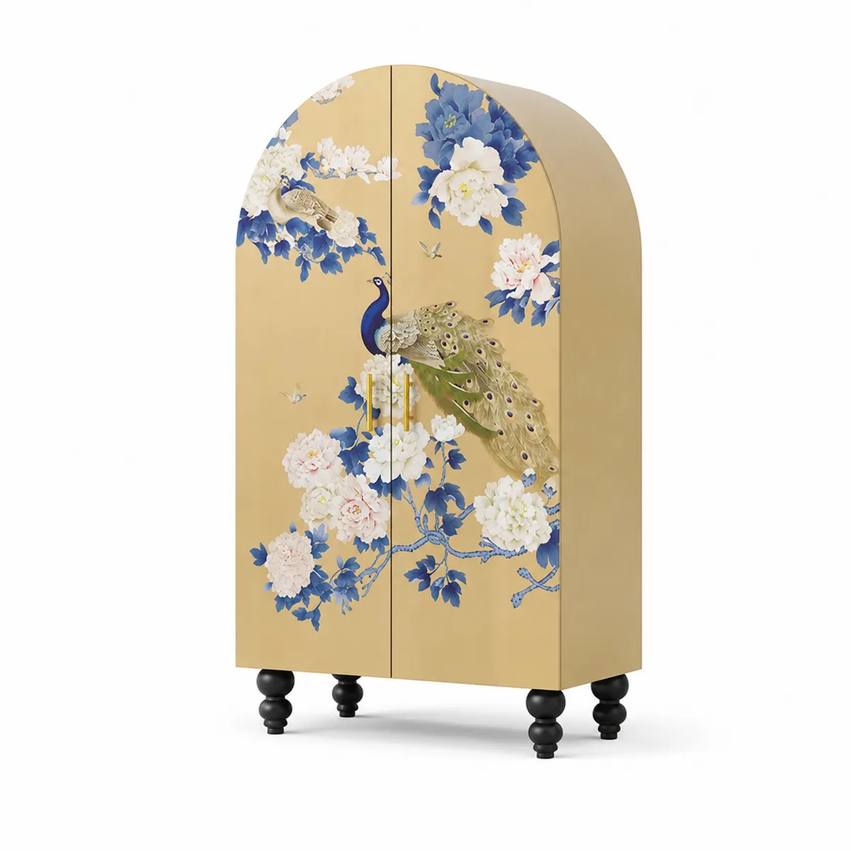 Armadio in MDF dipinto a mano con pavoni e fiori, 200 cm x 100 cm x 50 cm-xeltrivol