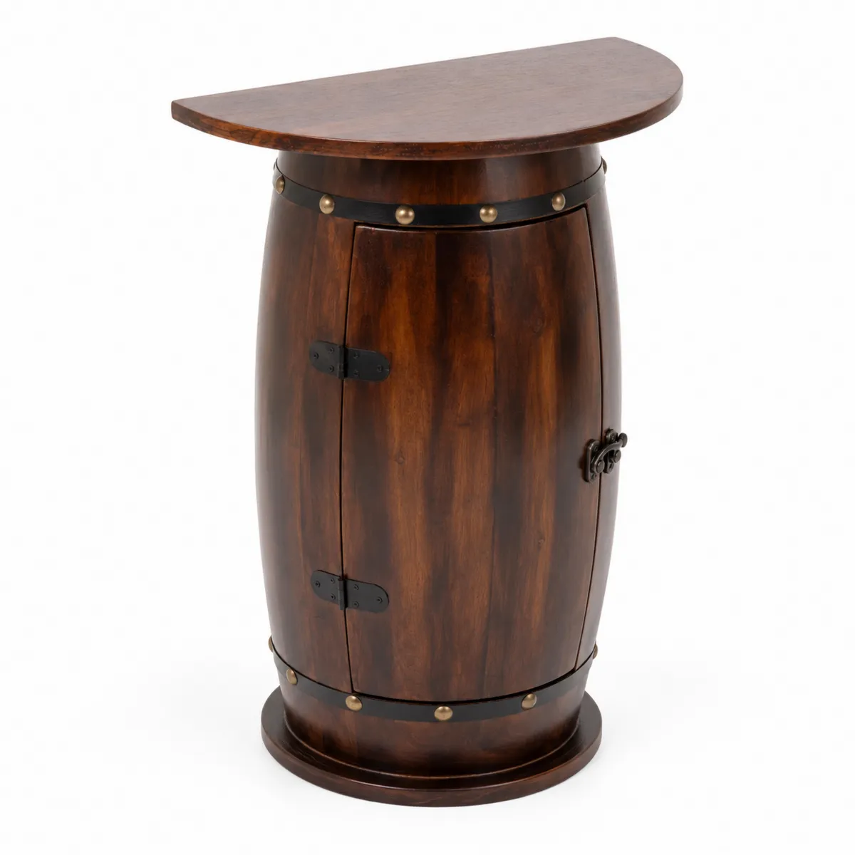 Mobile bar a forma di botte in legno di acacia marrone-xeltrivol