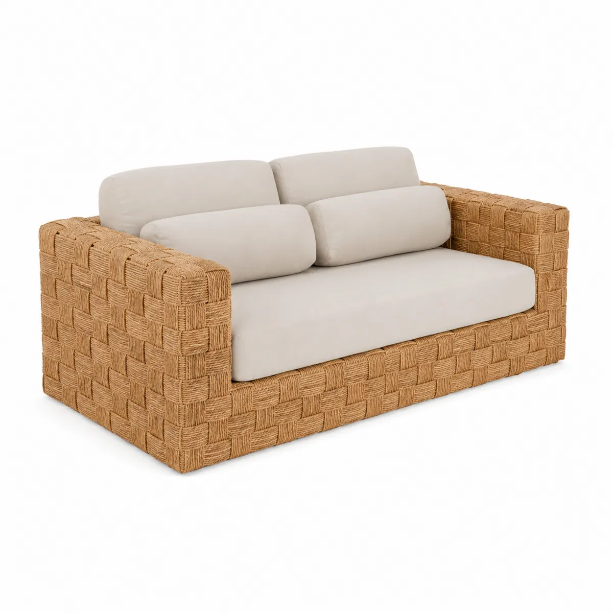 Divano in Rattan Sintetico Beige con Cuscini in Poliestere-xeltrivol