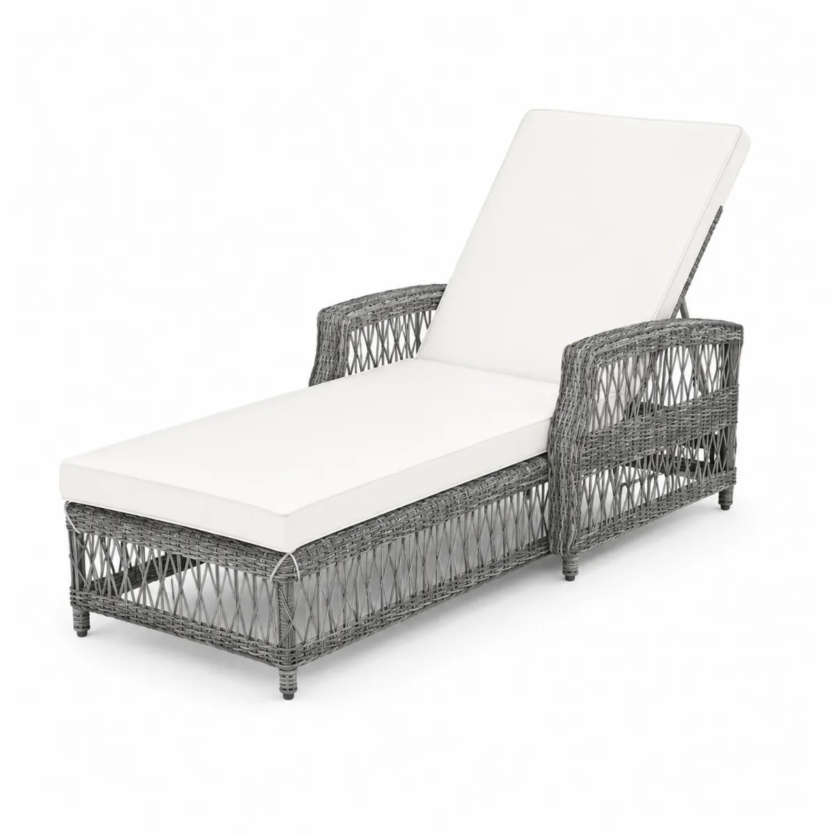 Lettino prendisole in rattan sintetico grigio con cuscino bianco-xeltrivol