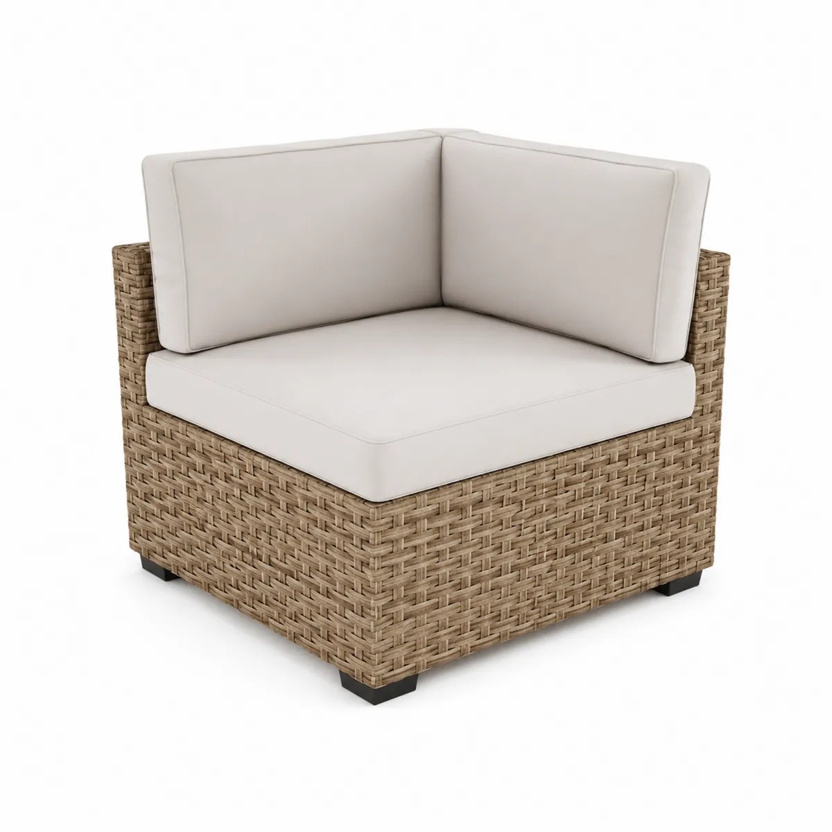 Poltrona angolare da esterno in rattan sintetico con cuscini beige-xeltrivol