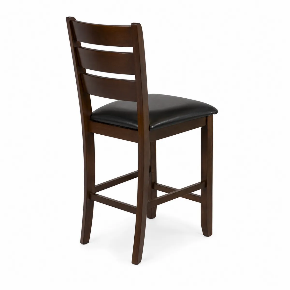 Sgabello in Legno con Seduta in Pelle Sintetica Nera-xeltrivol
