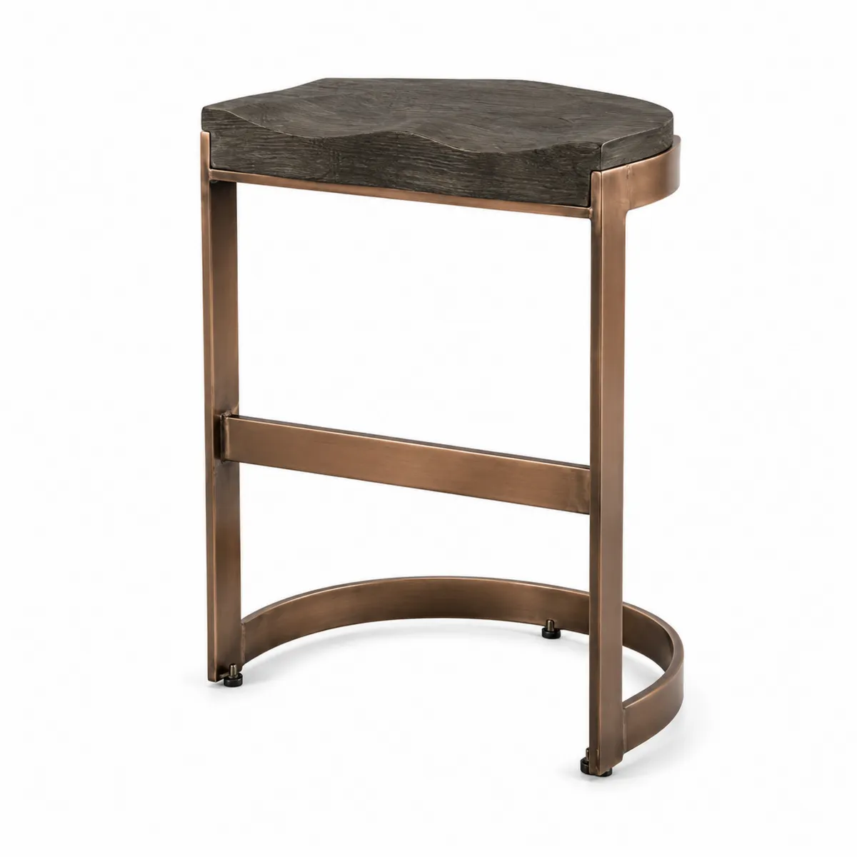 Sgabello Legno Scuro con Struttura in Metallo Bronzo-xeltrivol