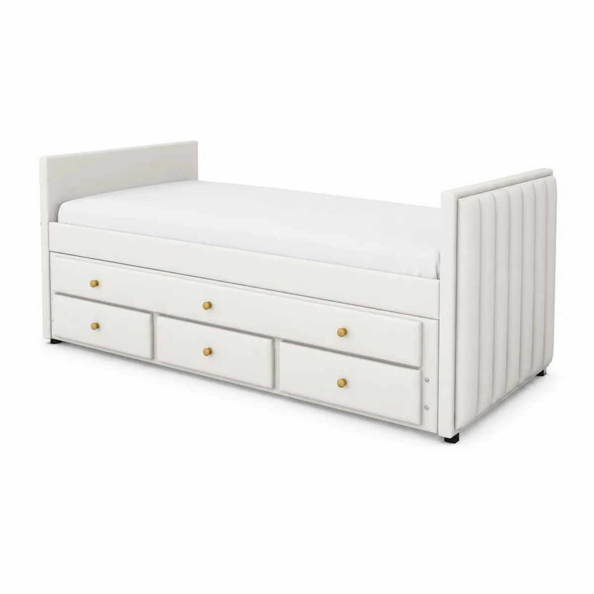 Letto contenitore singolo in tessuto e legno Bianco-xeltrivol