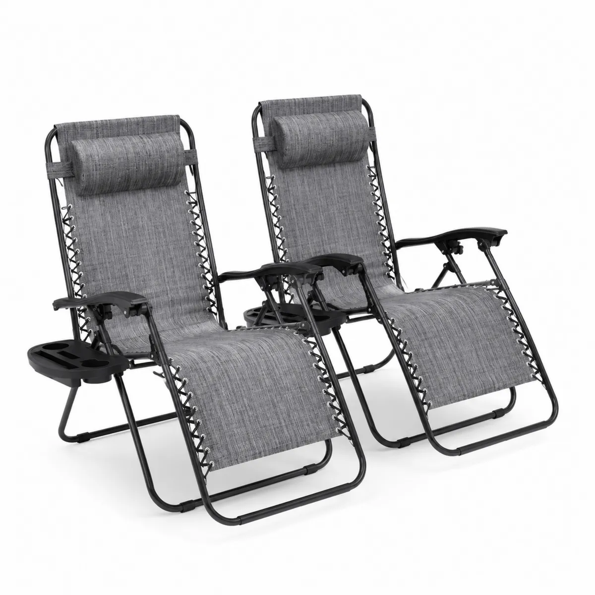 Set di 2 Sdraio in Metallo con Tessuto Grigio e Cuscino Rimovibile-xeltrivol