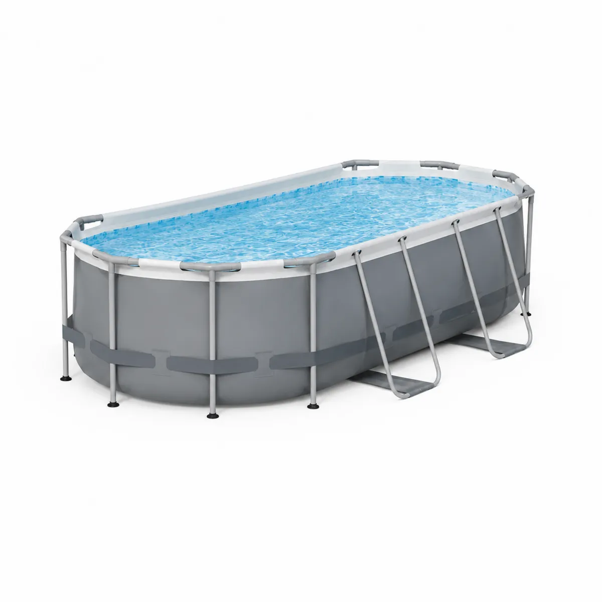 Piscina ovale in PVC grigio con telaio in acciaio-xeltrivol