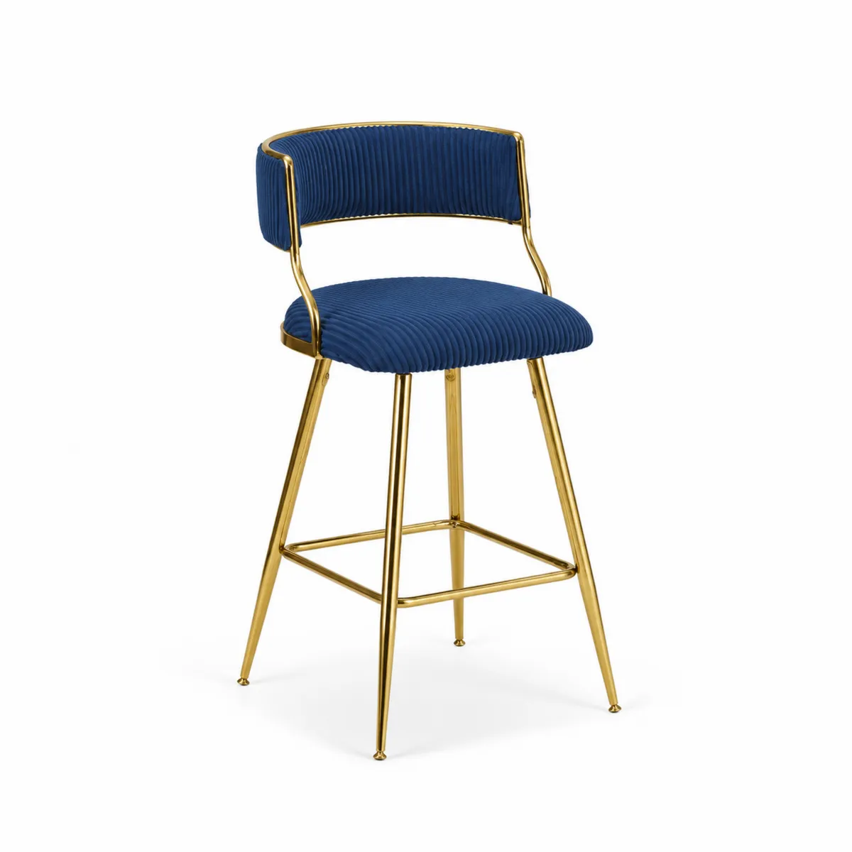 Sgabello in velluto blu con struttura in metallo dorato-xeltrivol