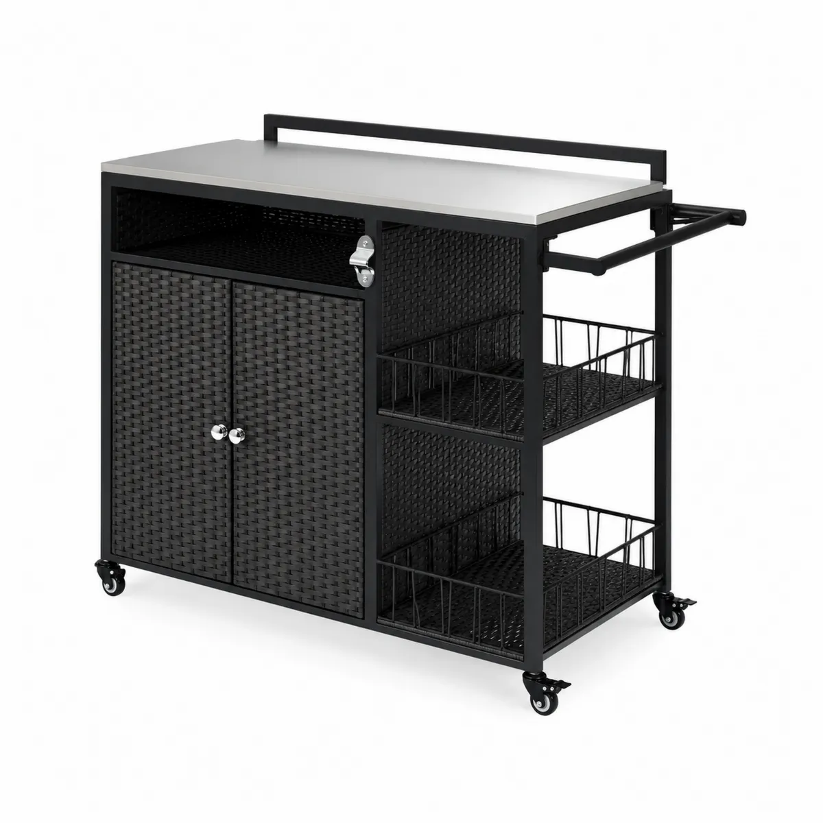 Carrello da Cucina per Esterno in Acciaio Inossidabile e Rattan-xeltrivol