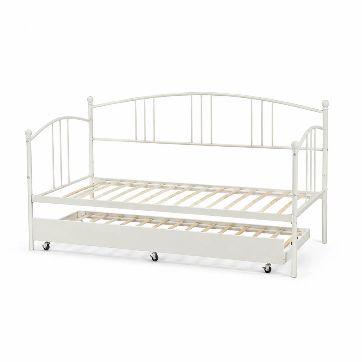 Letto da Giorno con Letto Estraibile in Metallo e Legno Bianco-xeltrivol
