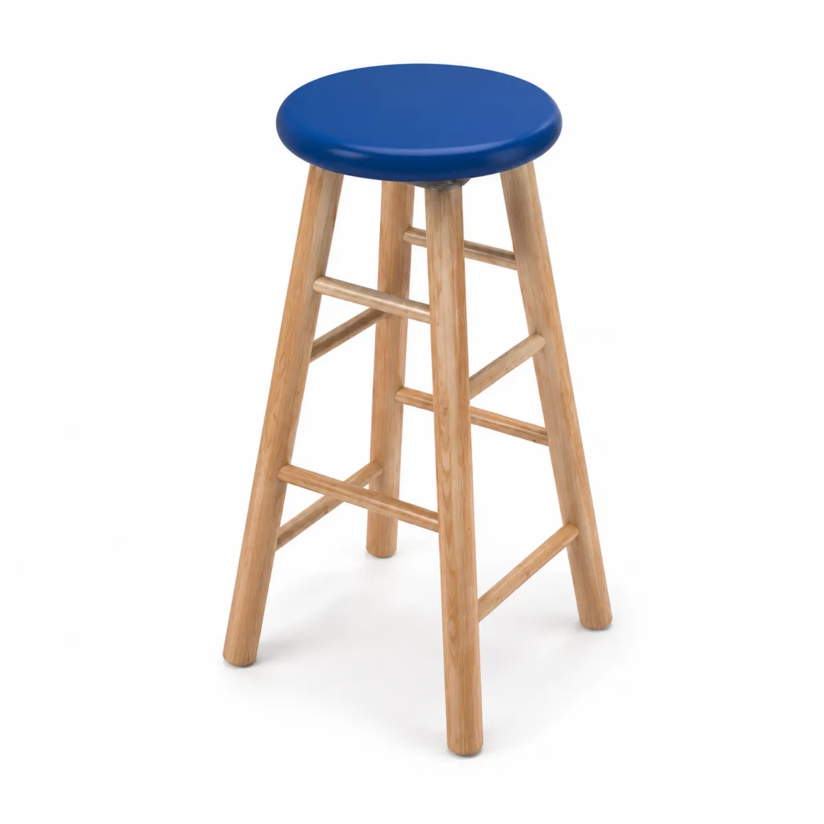 Sgabello in legno con seduta in plastica blu-xeltrivol