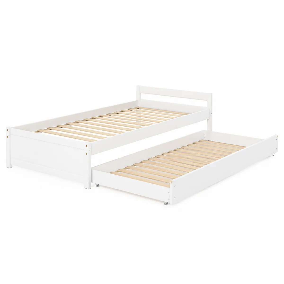 Letto singolo con letto estraibile in legno bianco 200x90 cm-xeltrivol
