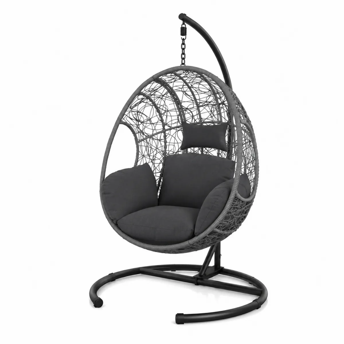 Poltrona Sospesa in Rattan Sintetico Grigio con Cuscini in Poliestere-xeltrivol