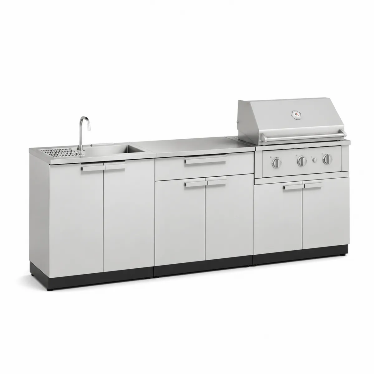 Cucina da esterno in acciaio inox con lavabo e barbecue, 300 cm-xeltrivol
