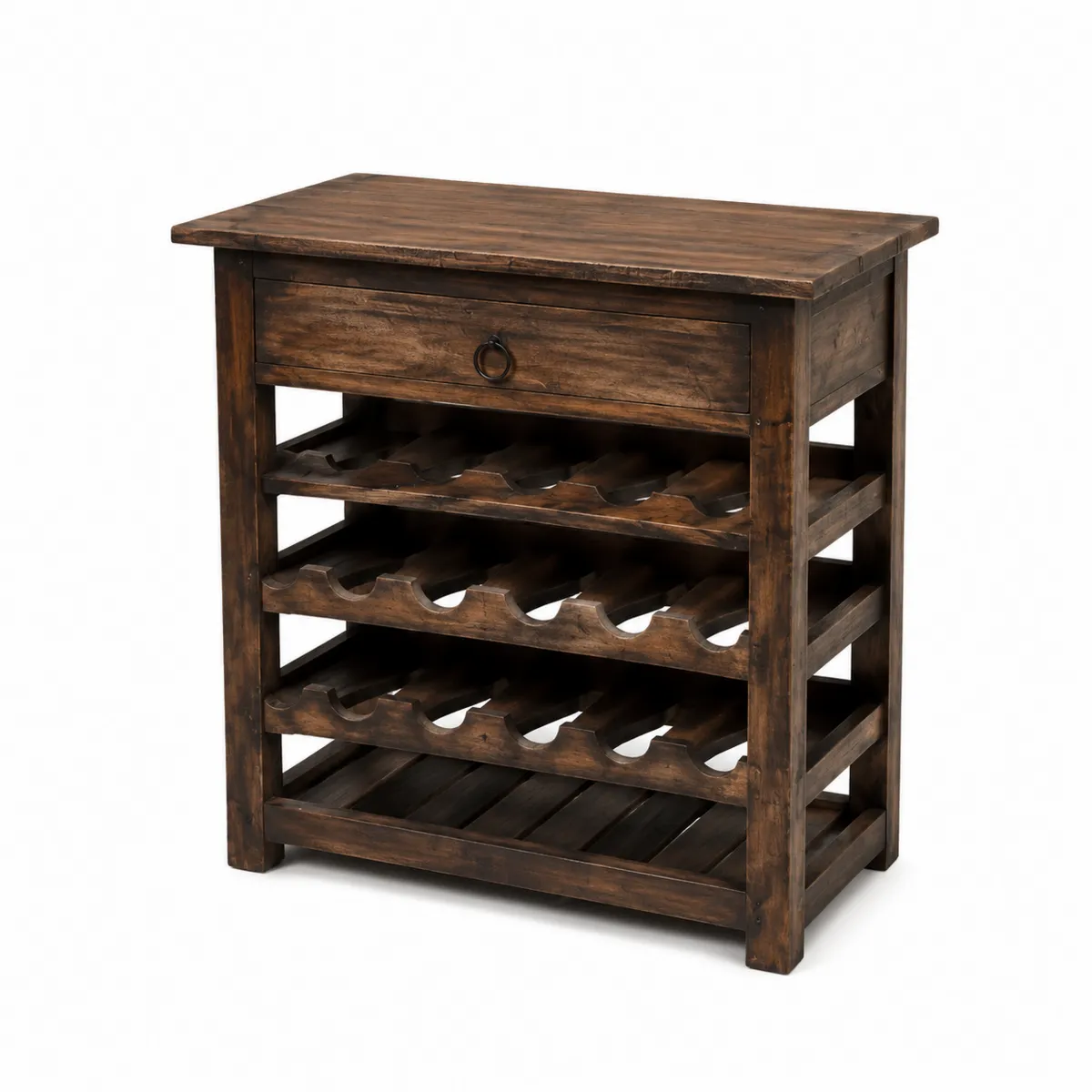 Portabottiglie in legno con cassetto, 4 ripiani, Marrone-xeltrivol