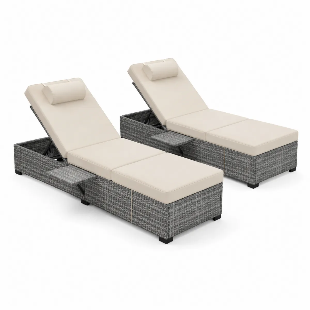 Set di 2 lettini prendisole in rattan regolabili Grigio Beige-xeltrivol