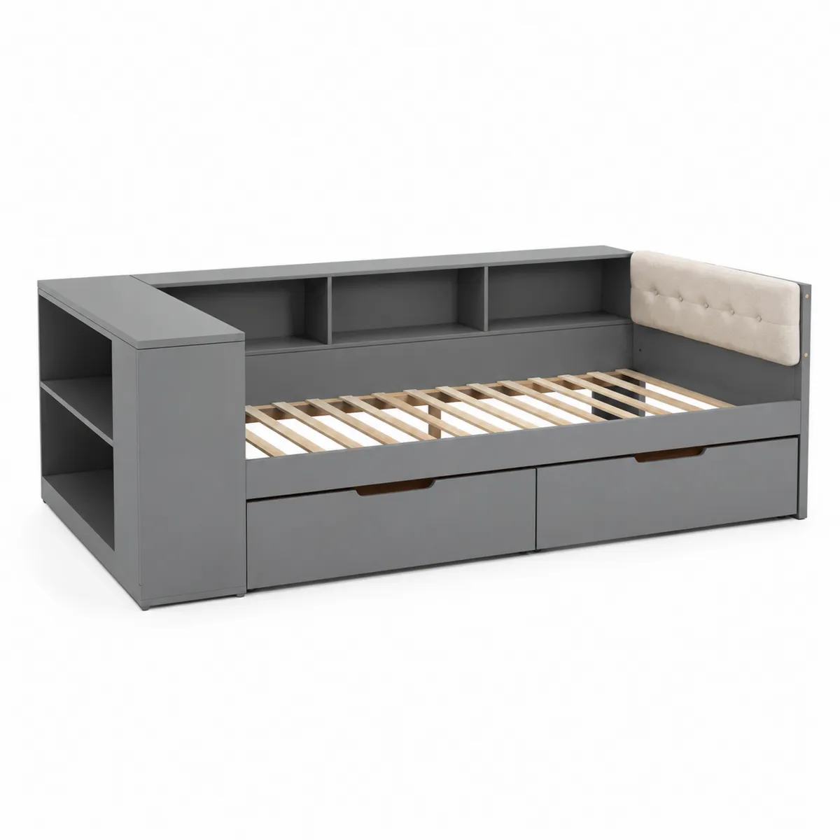 Letto Divano in Legno MDF con Ripiani e Cassetti Grigio Chiaro-xeltrivol