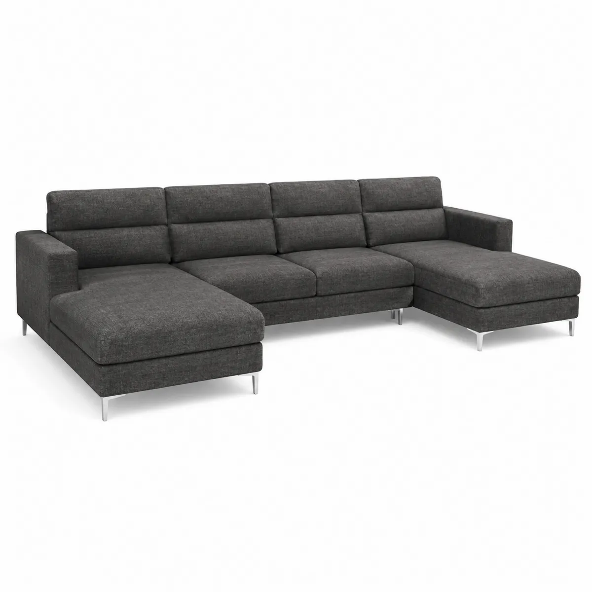 Divano angolare in tessuto antracite con chaise longue e piedi in metallo-xeltrivol