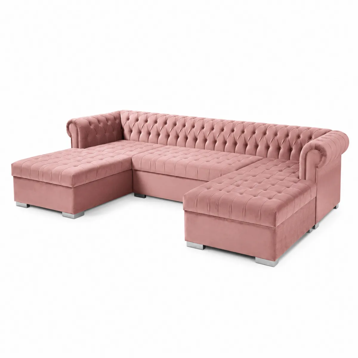 Divano ad Angolo in Velluto Rosa-xeltrivol