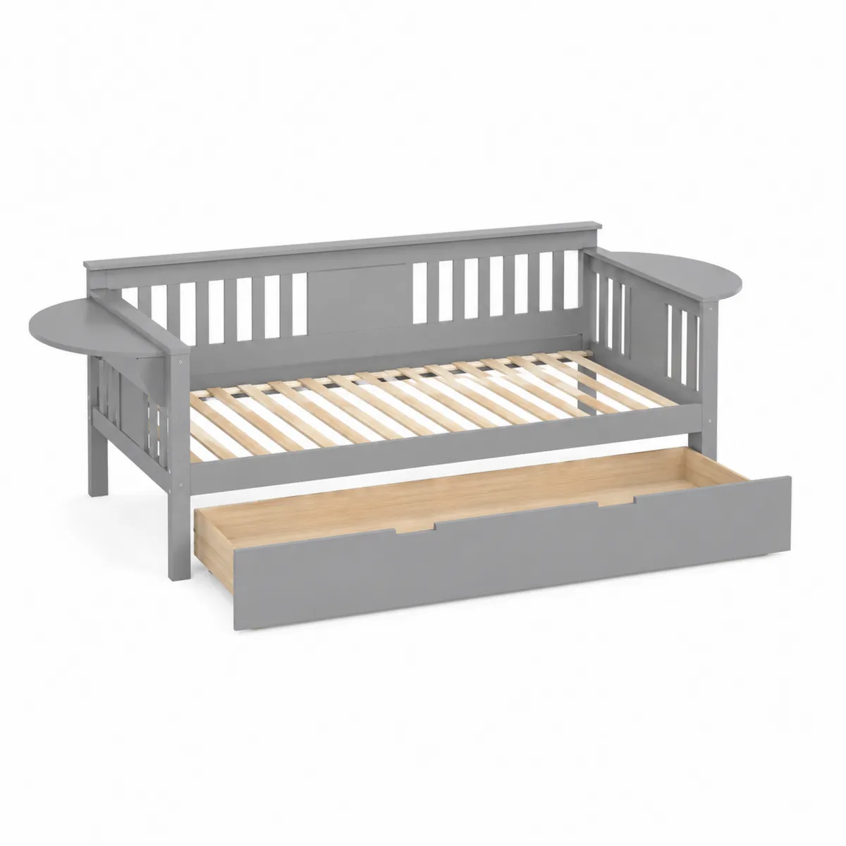 Letto Singolo in Legno di Pino con Cassetto Estraibile Grigio Naturale-xeltrivol
