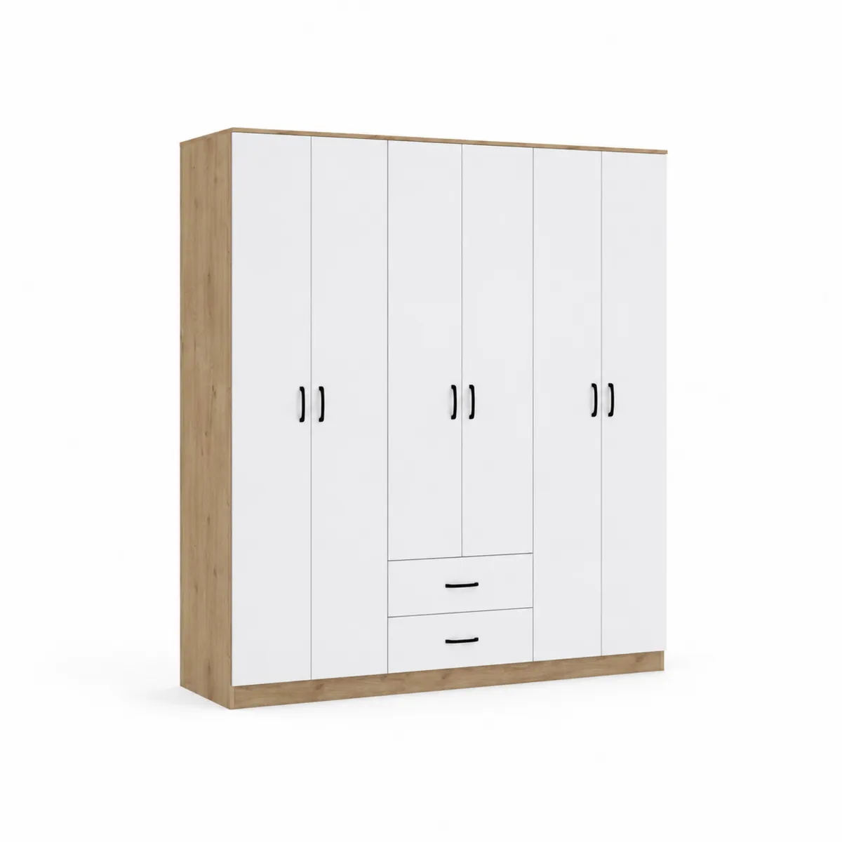 Armadio guardaroba a 6 ante con 2 cassetti in MDF e quercia 240x180x58 cm-xeltrivol