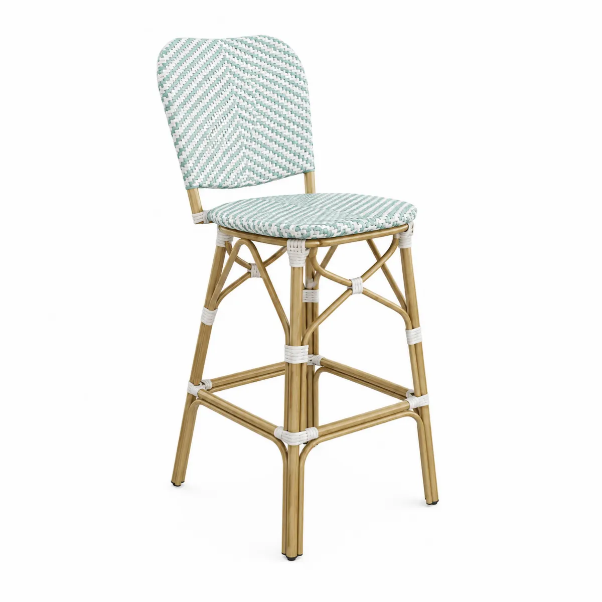Sgabello in Rattan con Struttura in Alluminio Verde/Bianco 75 cm-xeltrivol