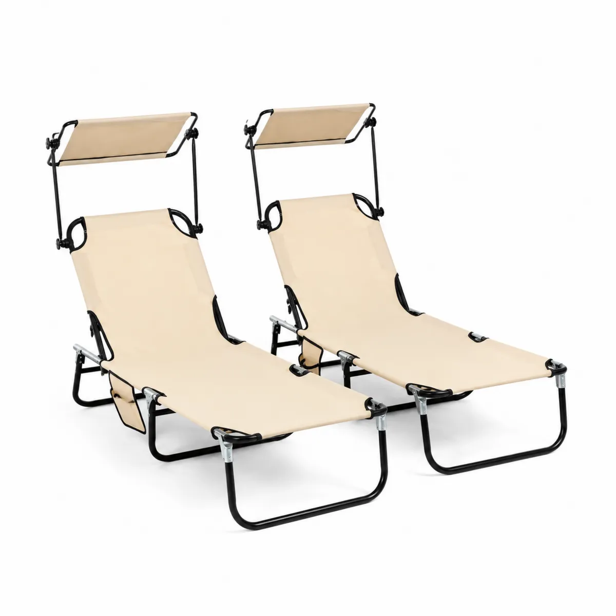 Set di 2 Lettini da Spiaggia in Tessuto Poliestere Beige con Struttura in Metallo-xeltrivol
