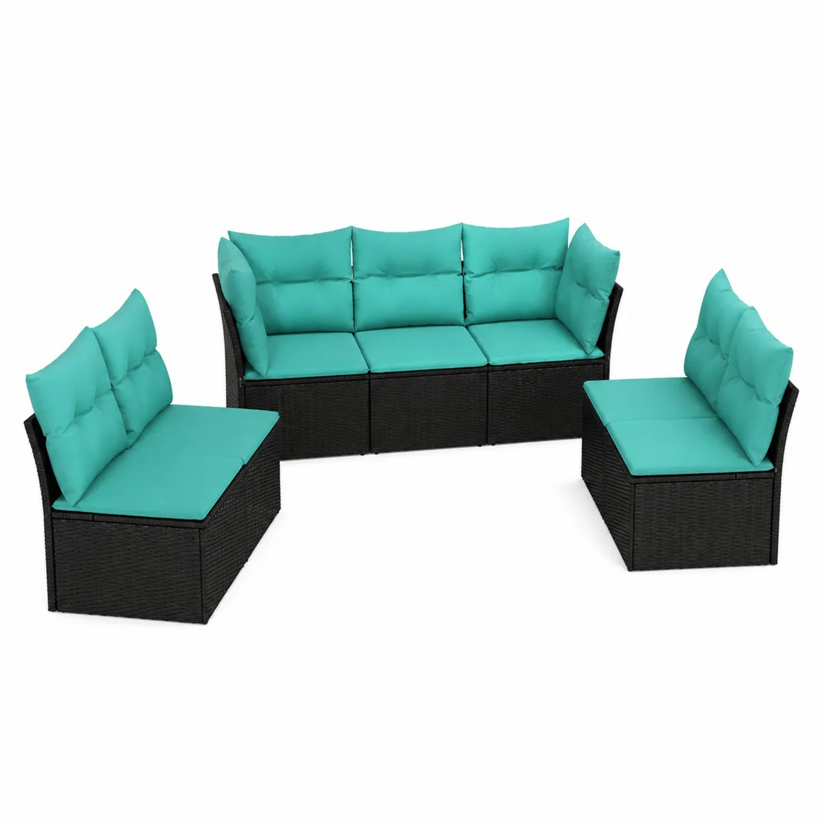 Set Divano Modulare da Giardino in Rattan Sintetico con Cuscini Turchesi-xeltrivol