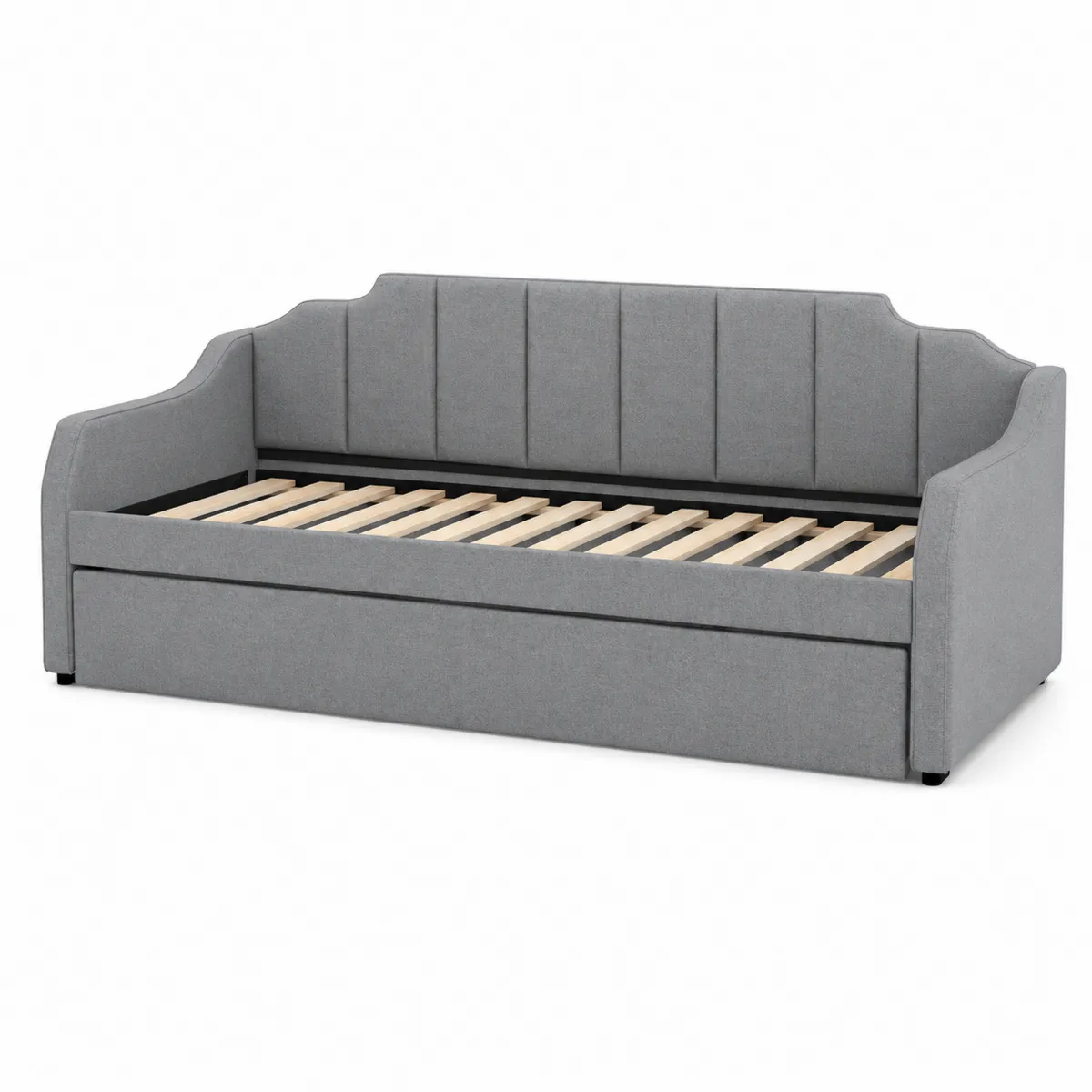 Divano Letto in Tessuto Grigio con Struttura in Legno-xeltrivol