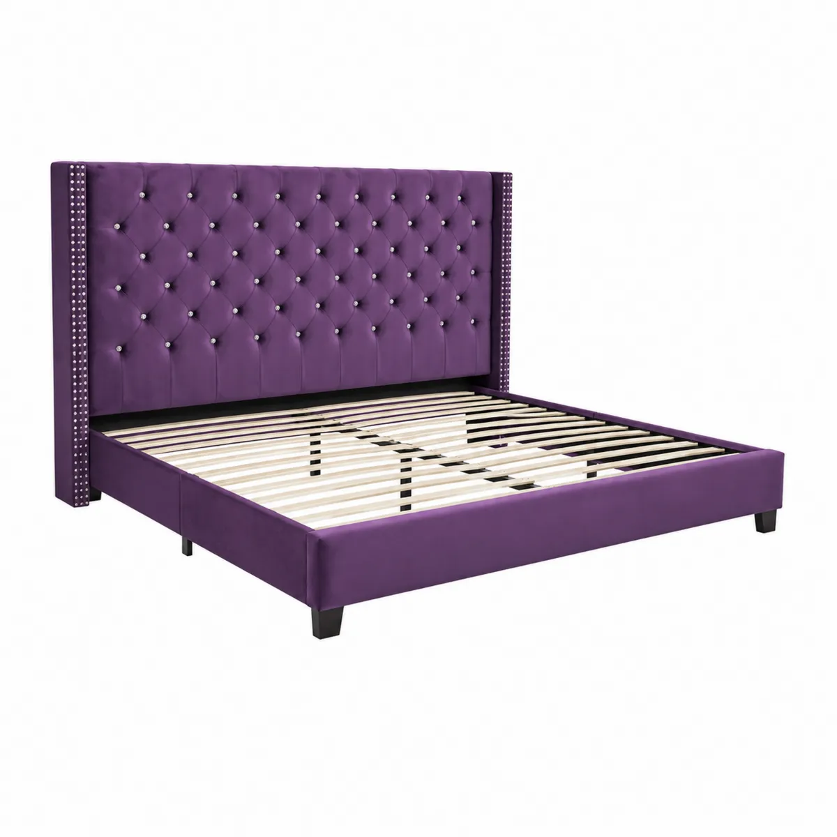 Letto matrimoniale in velluto con struttura in legno viola-xeltrivol