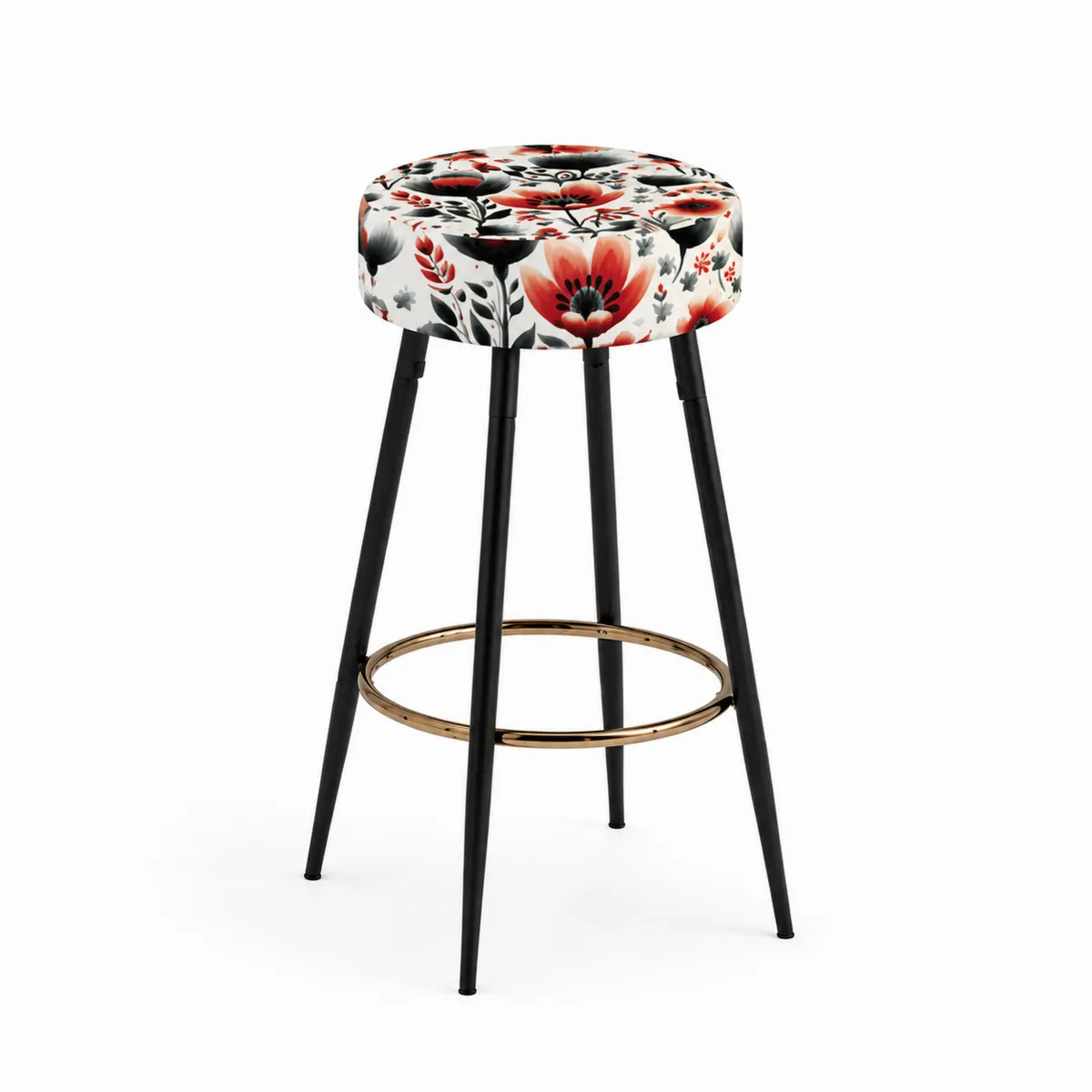 Sgabello da bar in tessuto floreale con gambe in metallo verniciato nero-xeltrivol