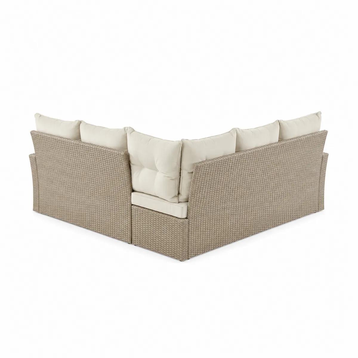 Divano angolare da esterno in rattan con cuscini crema-xeltrivol
