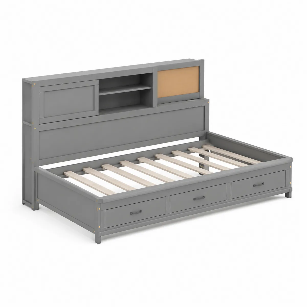 Letto Daybed in Legno Grigio con Cassetti e Libreria-xeltrivol