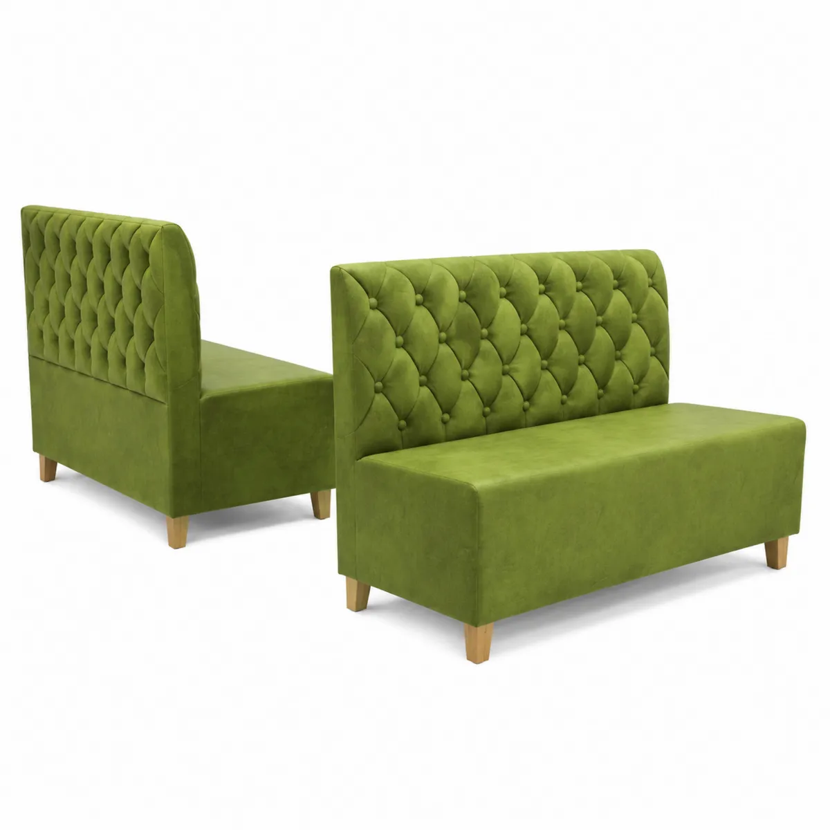 Set di 2 Panchine in Velluto Verde con Gambe in Legno-xeltrivol