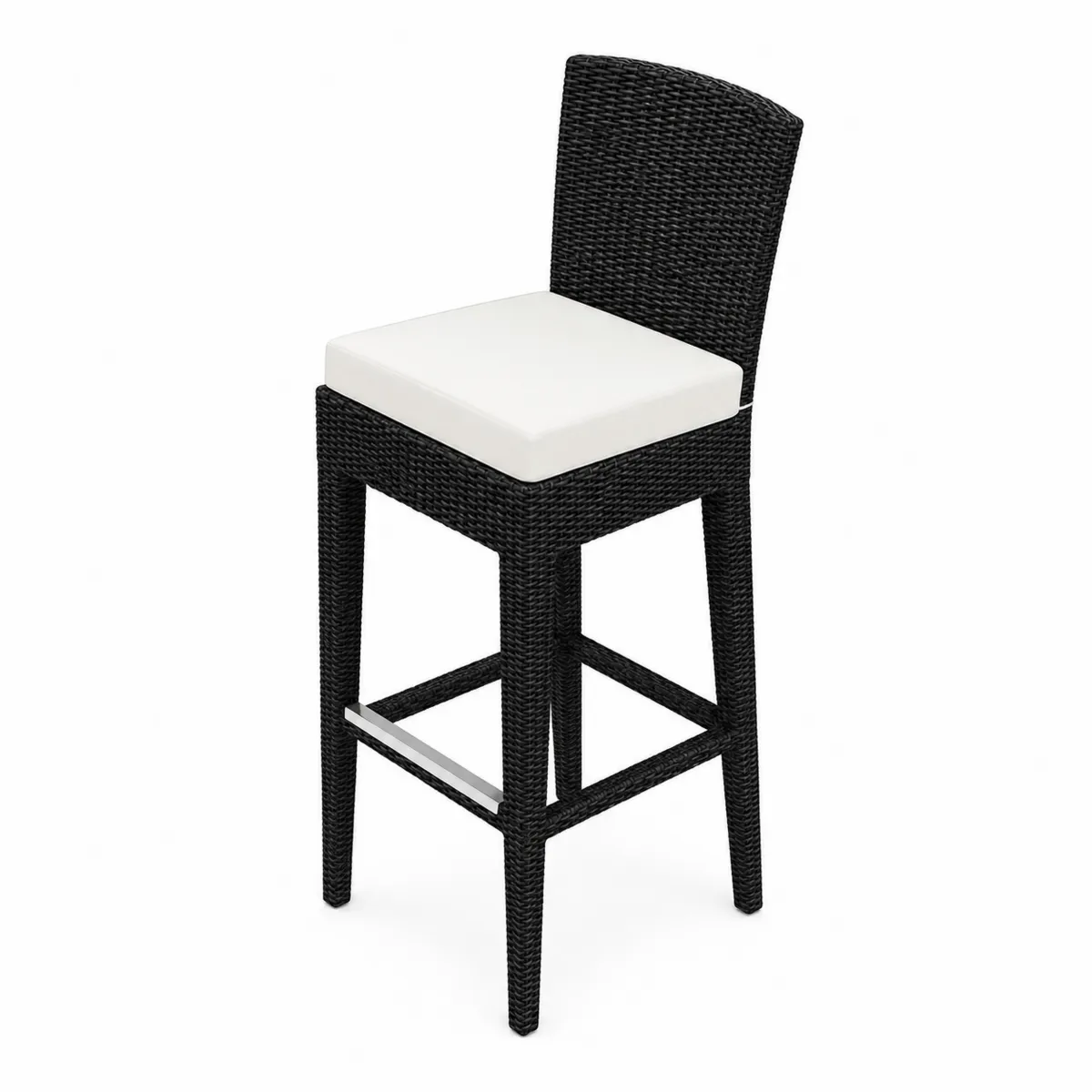 Sgabello da bar in rattan sintetico nero con cuscino bianco, Altezza 110 cm-xeltrivol