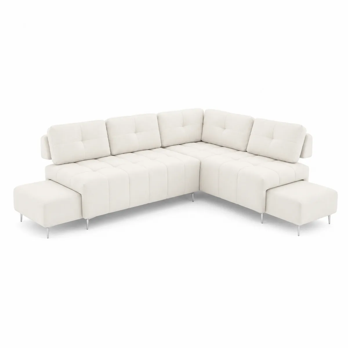 Divano angolare modulare in tessuto con pouf, Bianco, 300x250x85 cm-xeltrivol