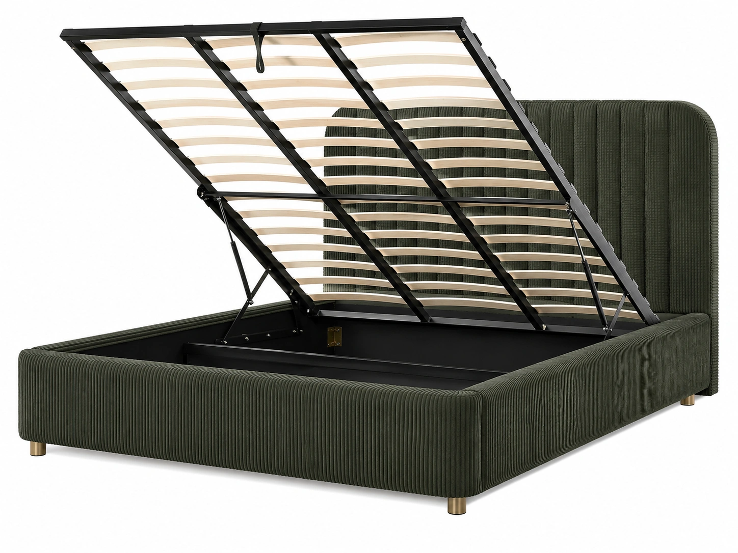 Base de cama con almacenaje pana Verde oscuro-SelviaSpace