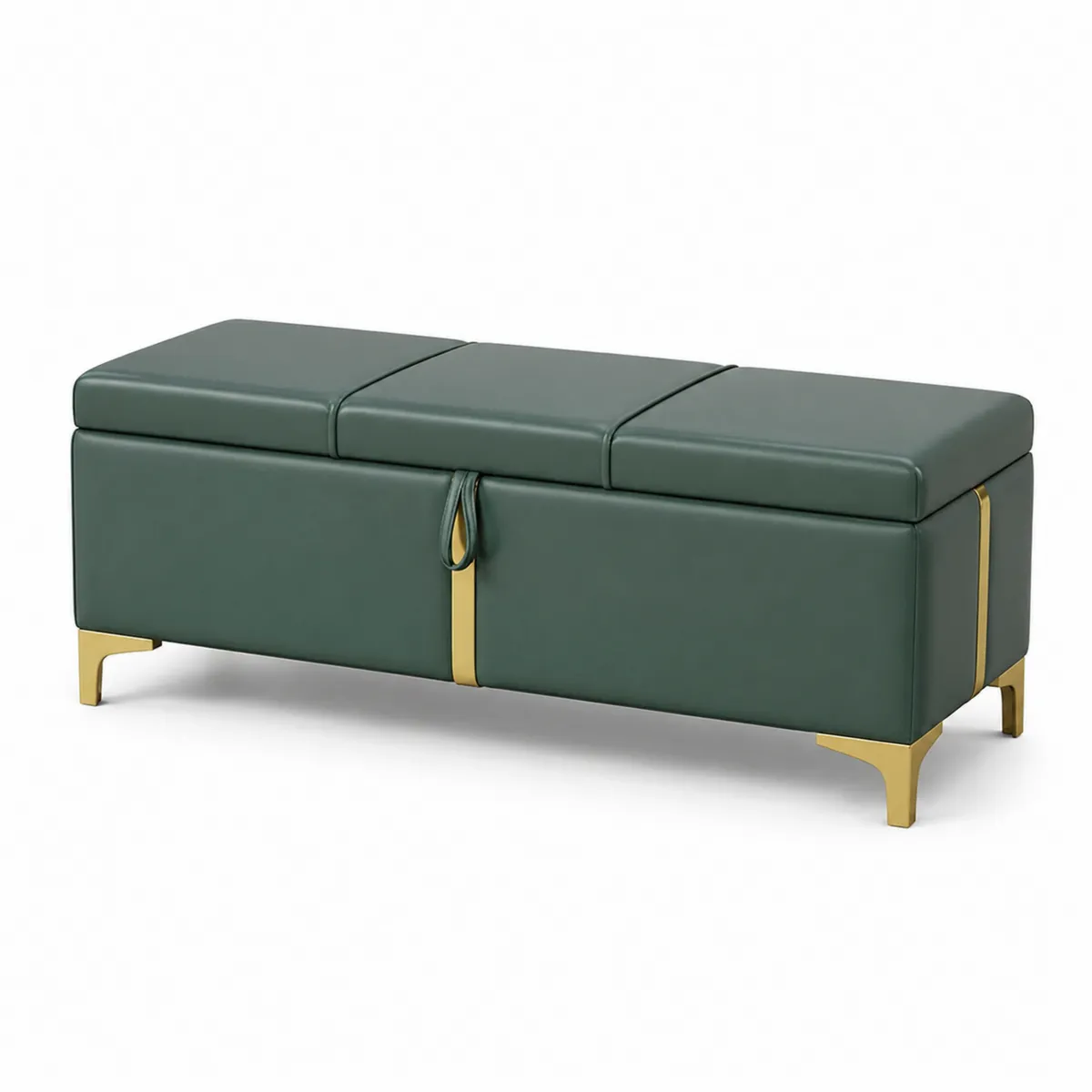 Grüne PU-Leder Aufbewahrungsbank mit goldenen Metallbeinen, 120 cm