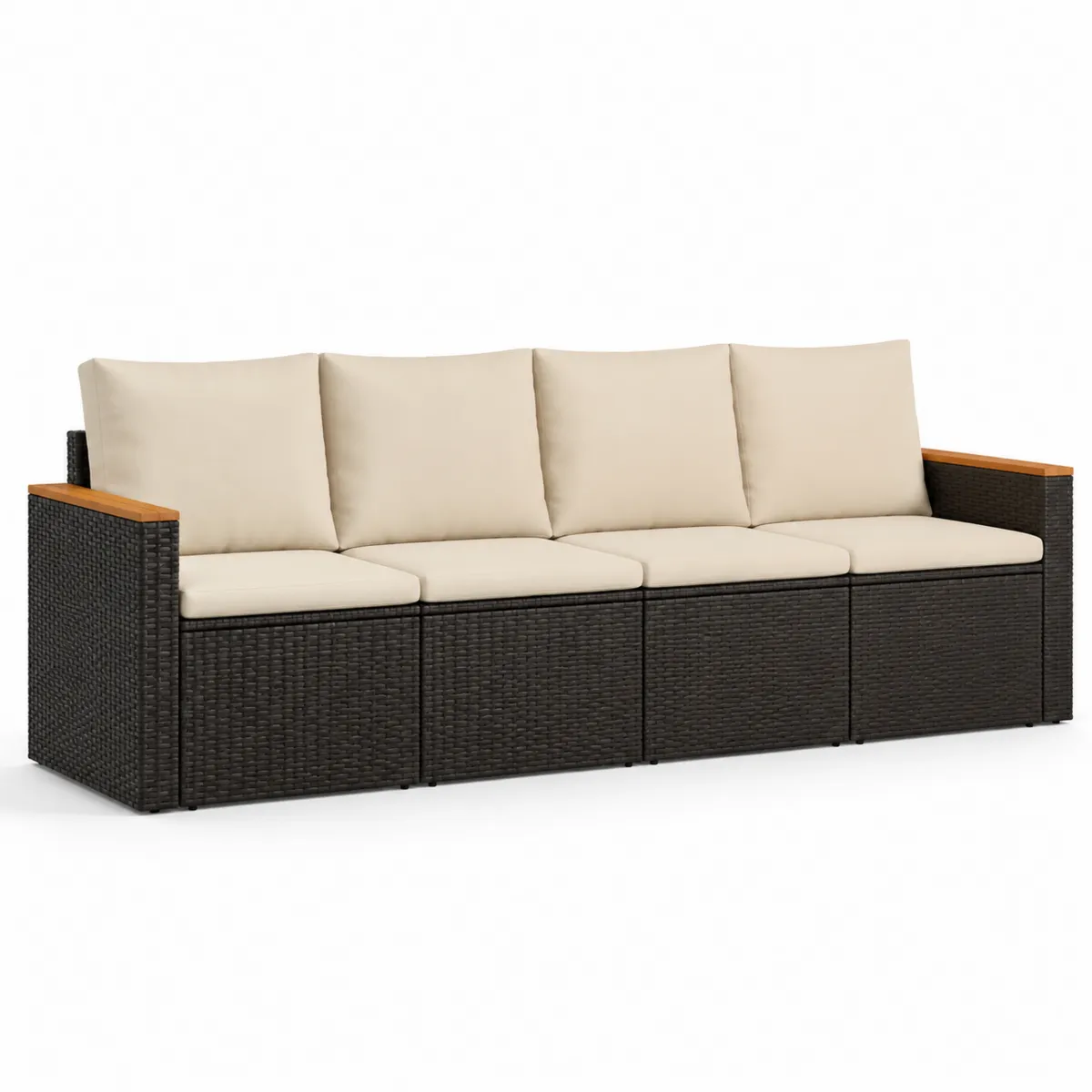 Polyrattan Gartensofa 4-Sitzer Cremeweiß Tiefschwarz