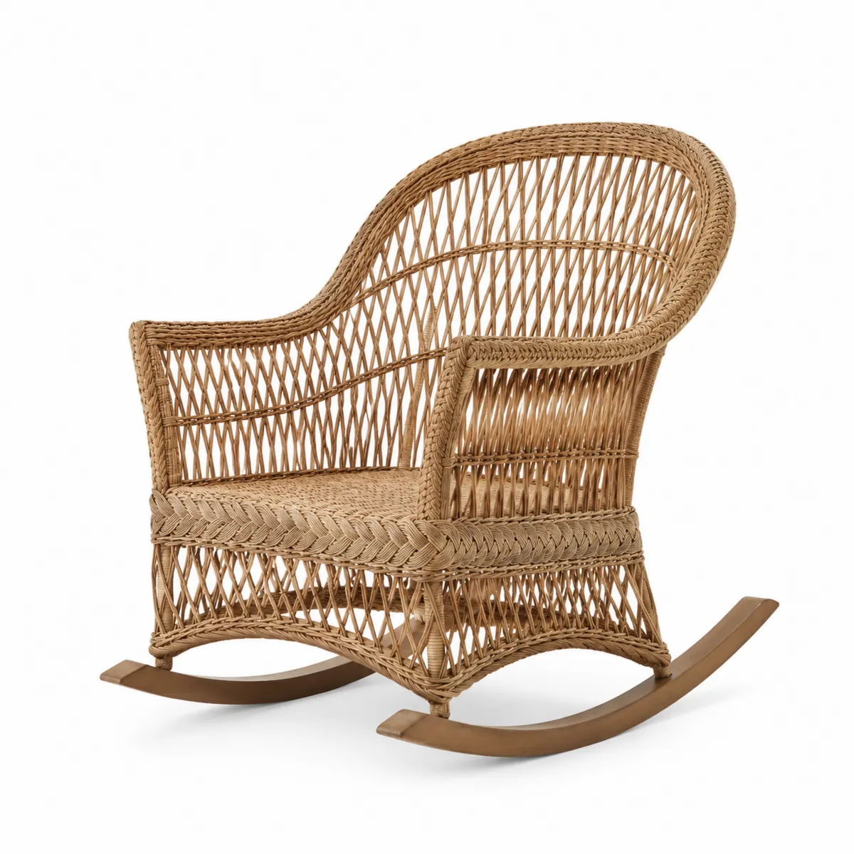 Rattan-Schaukelstuhl aus Naturrattan und Holz