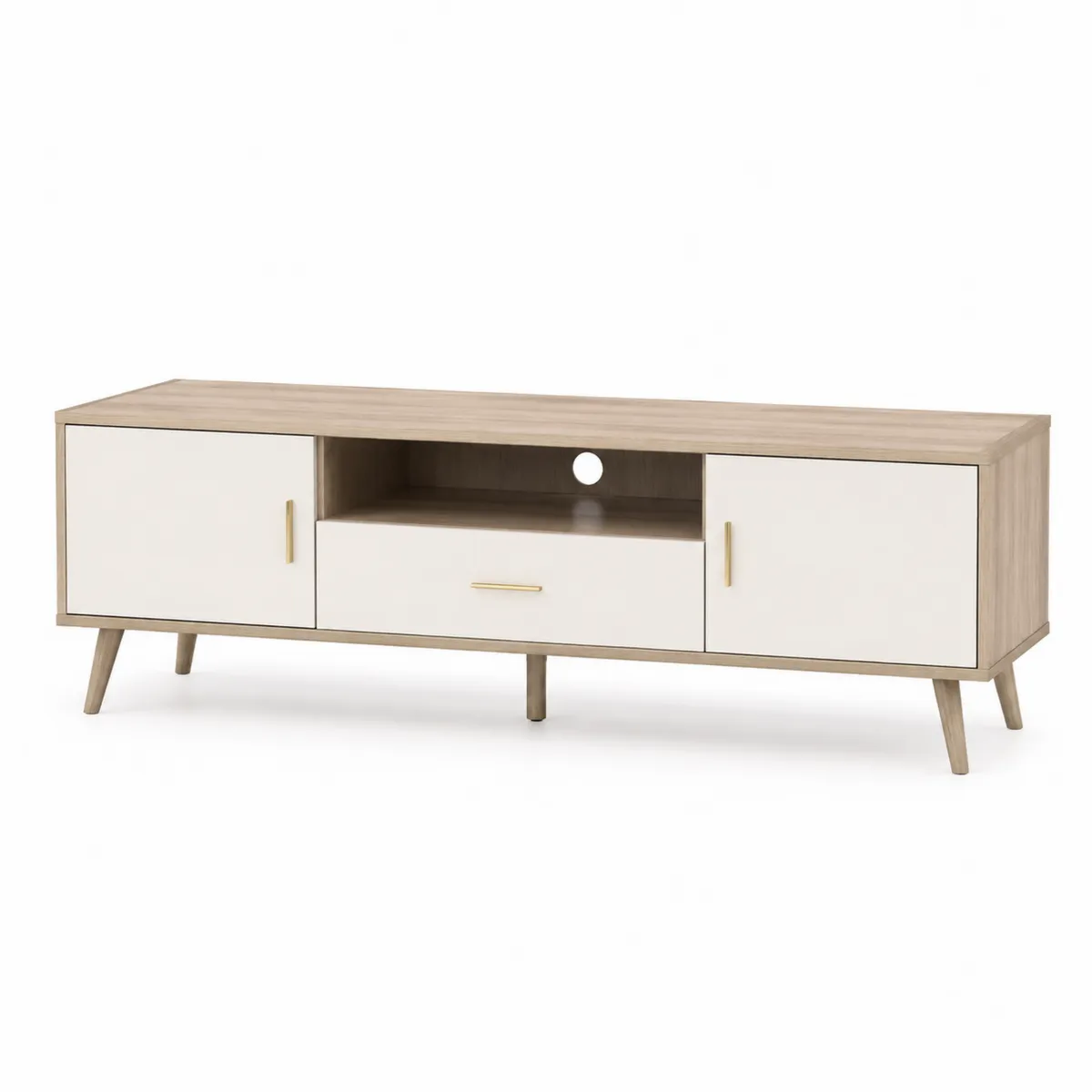 TV-Schrank MDF Eichenfurnier Weiß 2 Türen 1 Schublade 1 Fach 120x40x50cm
