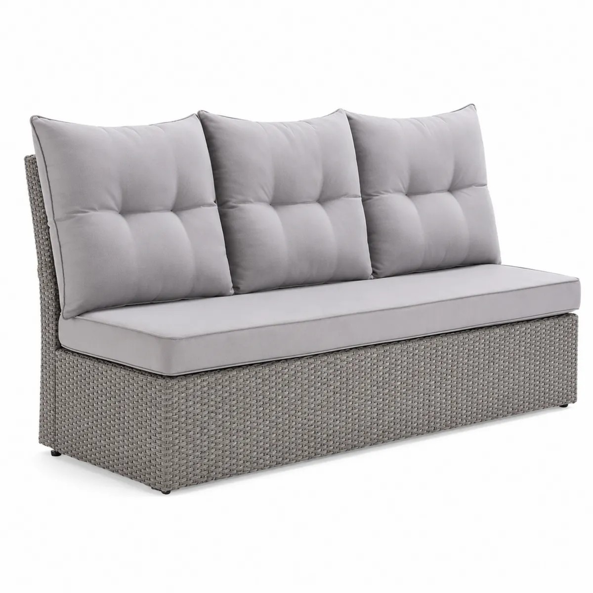 Rattan-Dreiersofa mit grauen Kissen 180cm