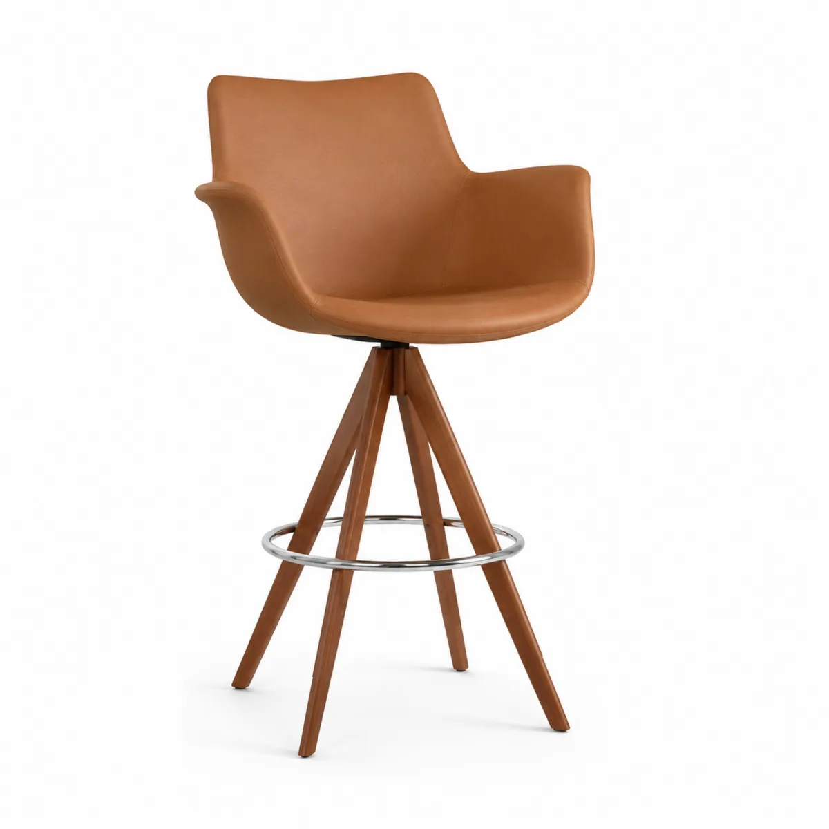 Drehbarer Barhocker PU-Leder Braun mit Holzbeinen