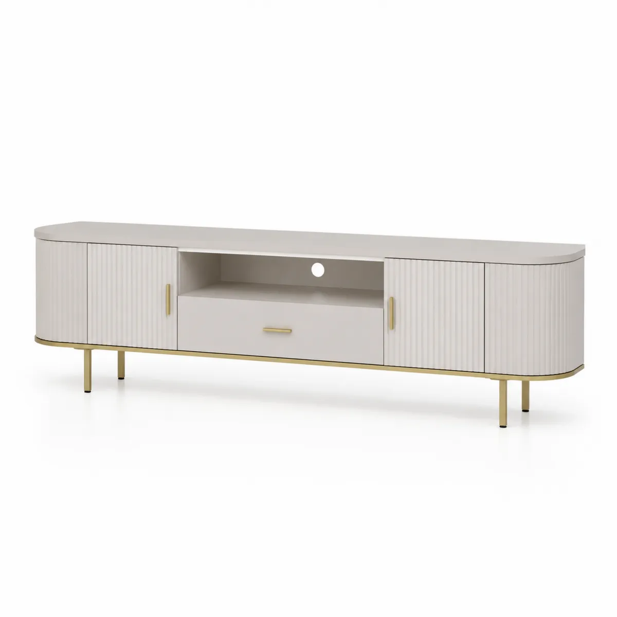TV-Möbel mit 2 Türen und 1 Schublade aus MDF und Metall, Weiß/Gold