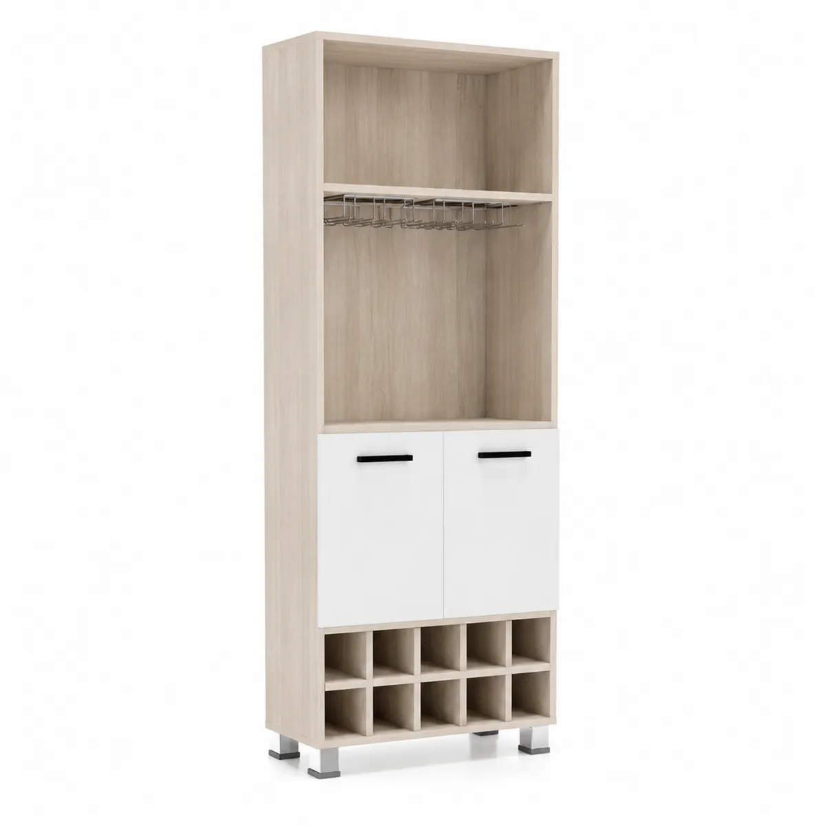 Weinschrank Eiche/Weiß mit MDF und Metallfüßen