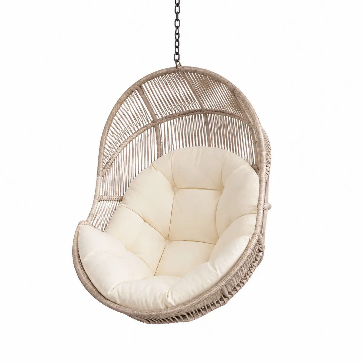 Hängesessel Ei-Form Stahlrahmen PE-Rattan Beige 120 cm
