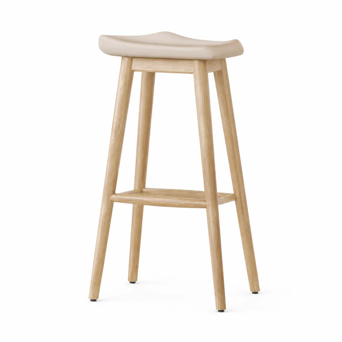 Barhocker Eichenholz mit PU-Leder Sitz Beige